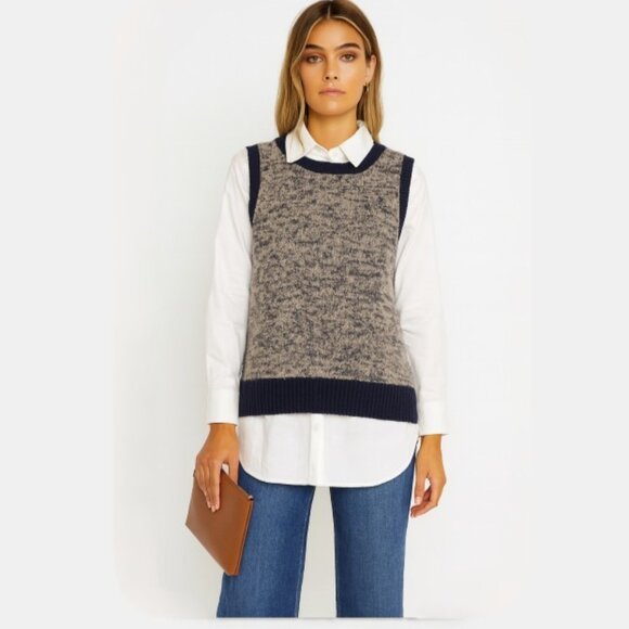 Theory Cashmere Blend Blue/Tan Chaz B Sweater Vest, S - Picture 2 of 7